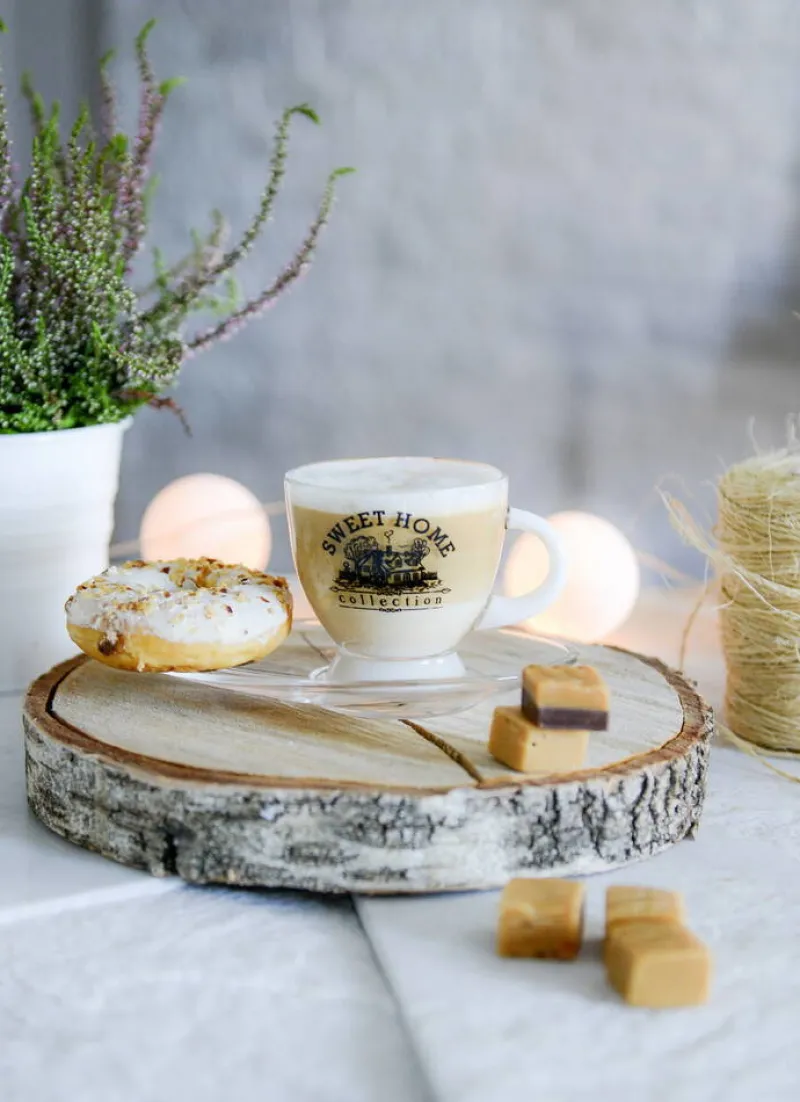 Tassen^Cristalica Glastasse mit Teller Home Sweet Home 230ml