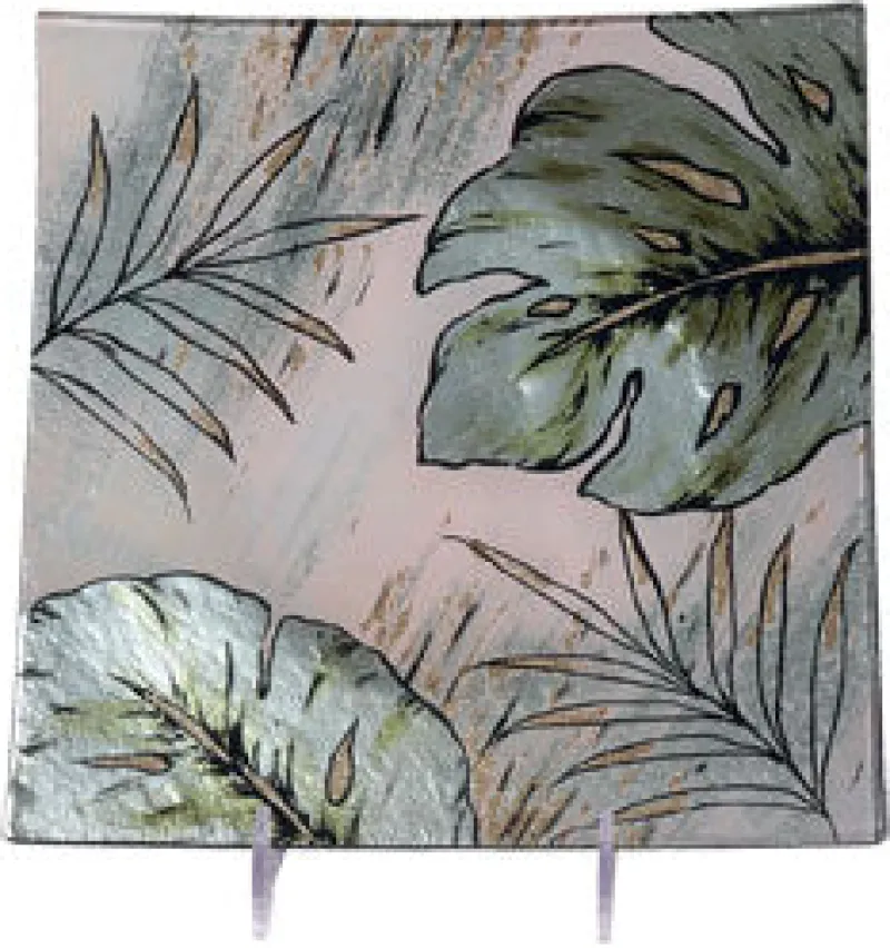 Glasteller^Cristalica Glasteller Blatt, Glasschale Teller Tischdeko ca. 24cm Handmade