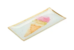 Geburtstag|Frauen^Glaswaren sonstige Glasteller Goldrand Eistüte Eiswaffel grün 21x10cm