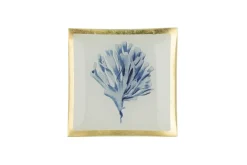 Geburtstag|Glasteller^Glaswaren sonstige Glasteller Goldrand Koralle weiß blau Maritim 10x10cm