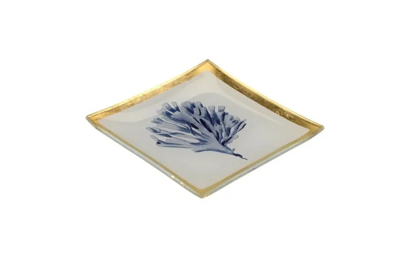 Geburtstag|Glasteller^Glaswaren sonstige Glasteller Goldrand Koralle weiß blau Maritim 10x10cm