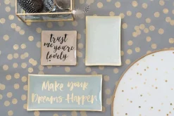 Frauen|Ostern^Glaswaren sonstige Glasteller Goldrand Palmen rosa Tropical 10x10cm