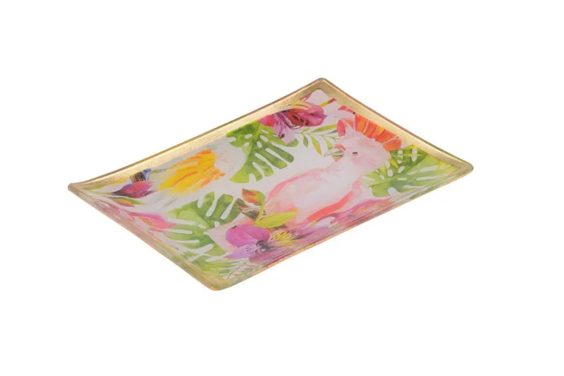 Geburtstag|Ostern^Gift Company Glasteller Goldrand Papagei bunt Tropical 14x10cm