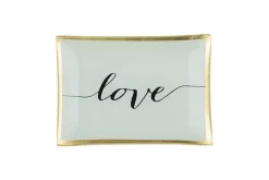 Valentienstag|Frauen^Glaswaren sonstige Glasteller Goldrand Schriftzug Love weiß 14x10cm