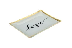 Valentienstag|Frauen^Glaswaren sonstige Glasteller Goldrand Schriftzug Love weiß 14x10cm