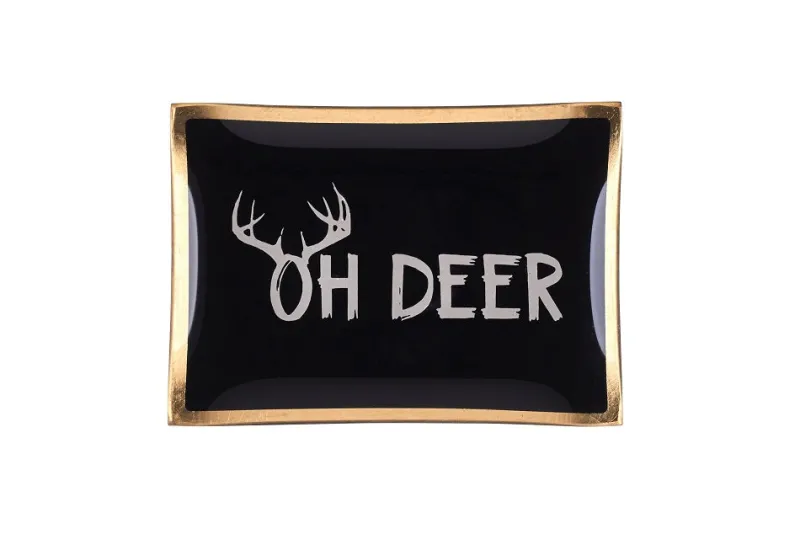 Weihnachten|Weihnachten^Gift Company Glasteller Goldrand Schriftzug Oh Deer Geweih14x10cm