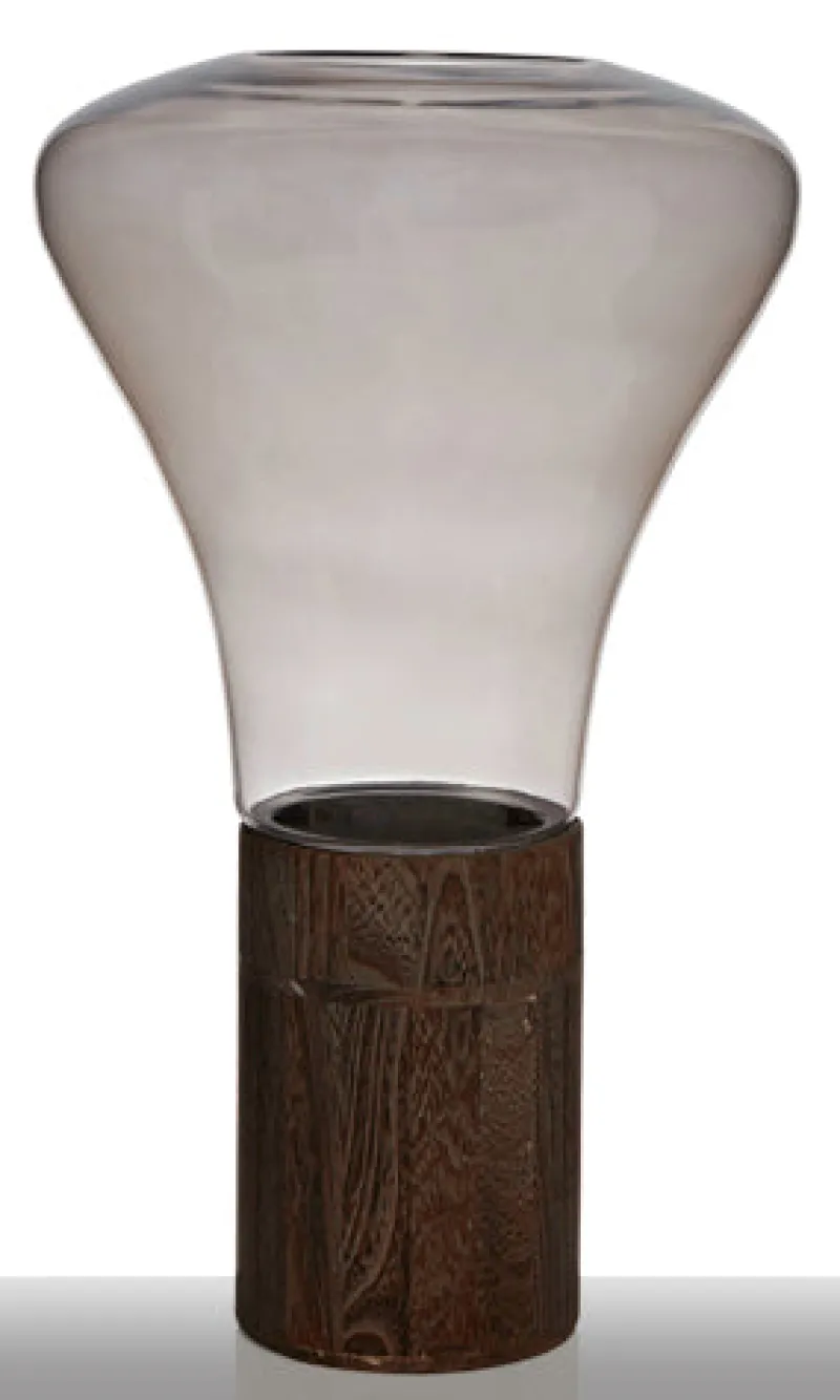 Geburtstag|Xxl^Glaswaren sonstige Glasvase Balonvase Dekoration mit Holzfuß H 50 cm