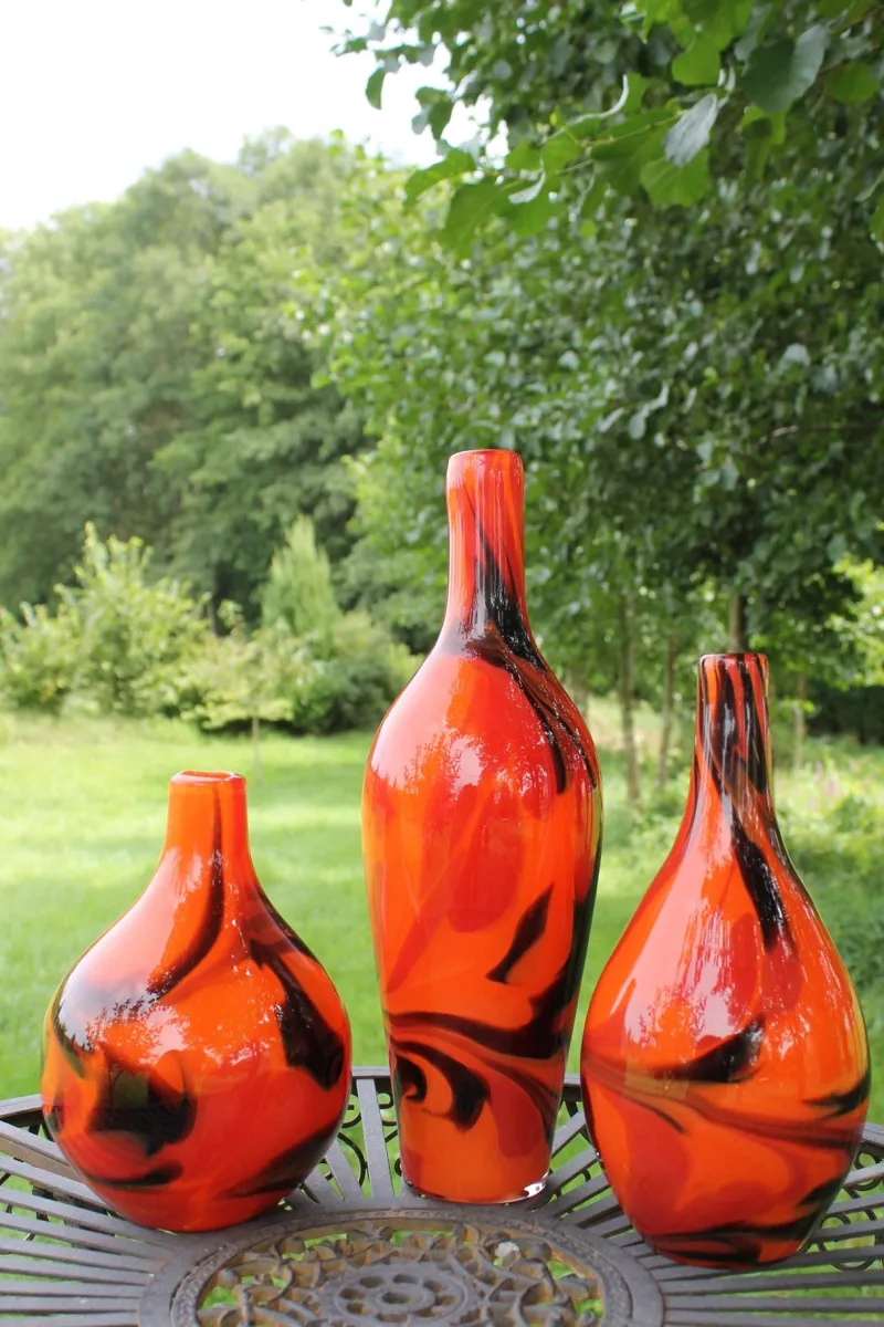 Vasen^Cristalica Glasvase Blumenvase Flasche Gefäß Rose 25cm Dekoration farbig mundgeblasen