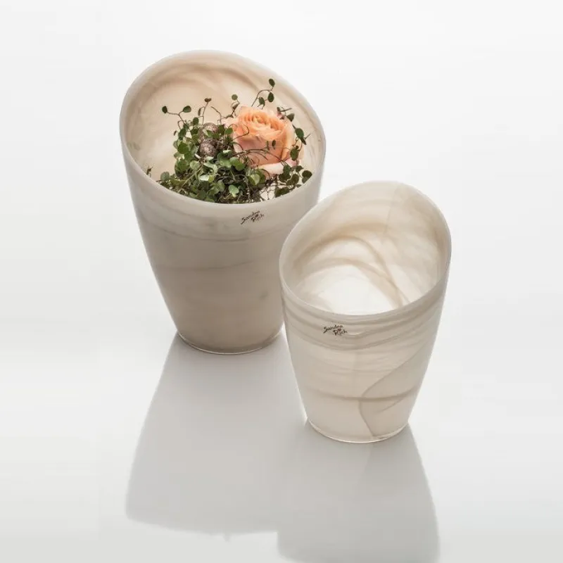 Orchideentopf & Stäbe|Vasen^Glaswaren sonstige Glasvase creme Alabaster 26cm Blumentopf Dekoration Gefäß Blumengesteck Geschenk