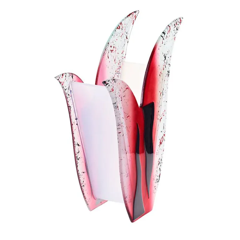 Vasen^Art Glass Glasvase Designelement Deko Tischvase Fusing Glas Kunst weiß rot 31cm Handmade