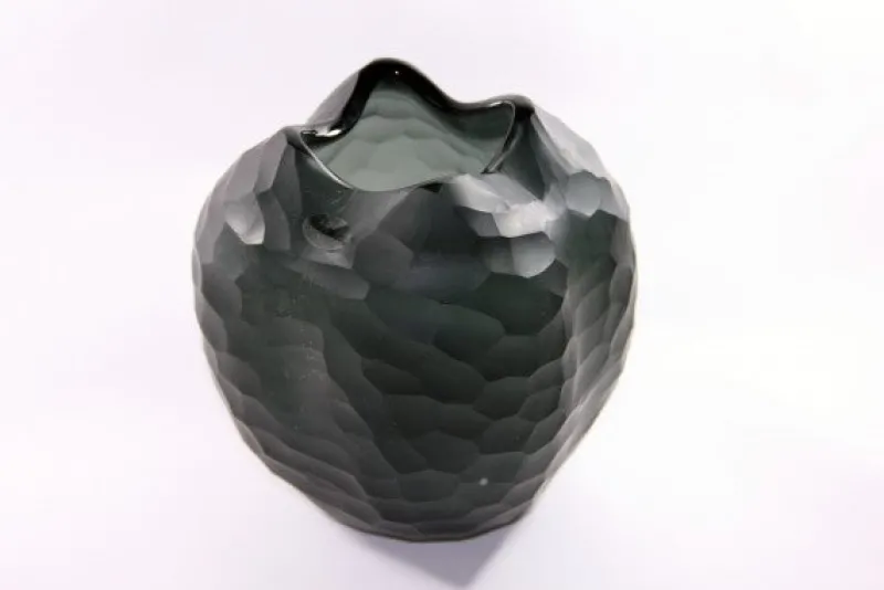 Vasen^Art Glass Glasvase rund Blumengefäß Deko Tischvase Moonlight Höhe 18cm grau Handmade