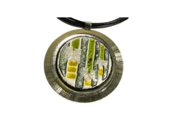 Halskette^Art Glass Halskette Brilliance mit mit Glasanhänger Grün Silber Fusing (Lederband)