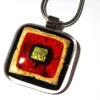 Halskette|Fusing Glasschmuck^Schmuck Halskette eckig mit Glasanhänger Rot Gold Fusing (Edelstahlkette)