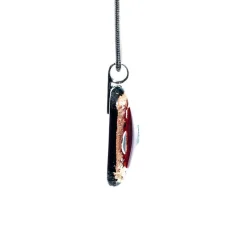 Halskette|Fusing Glasschmuck^Schmuck Halskette eckig mit Glasanhänger Rot Gold Fusing (Edelstahlkette)