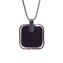 Halskette|Fusing Glasschmuck^Schmuck Halskette eckig mit Glasanhänger Rot Gold Fusing (Edelstahlkette)