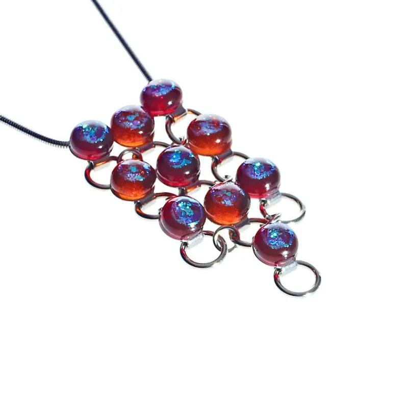 Halskette|Fusing Glasschmuck^Schmuck Halszette Perlen "Fusing Gem" (3,5cm)