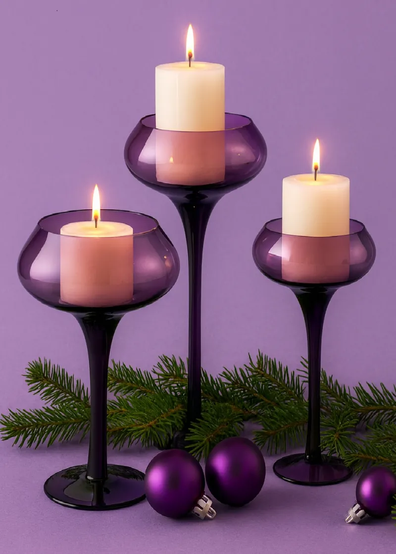 Frauen|Einweihung^Cristalica Kerzenhalter Andromeda Windlicht 3er-Set Leuchter auf Fuß Glas lila