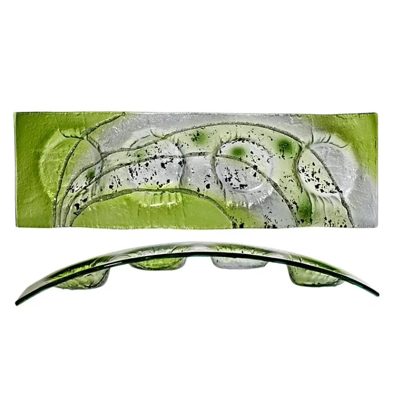 Kerzenhalter^Cristalica Kingdom Kerzenhalter Bogen Adventskranz 4er Kerzenteller grün Fusing Glas 42cm Handmade