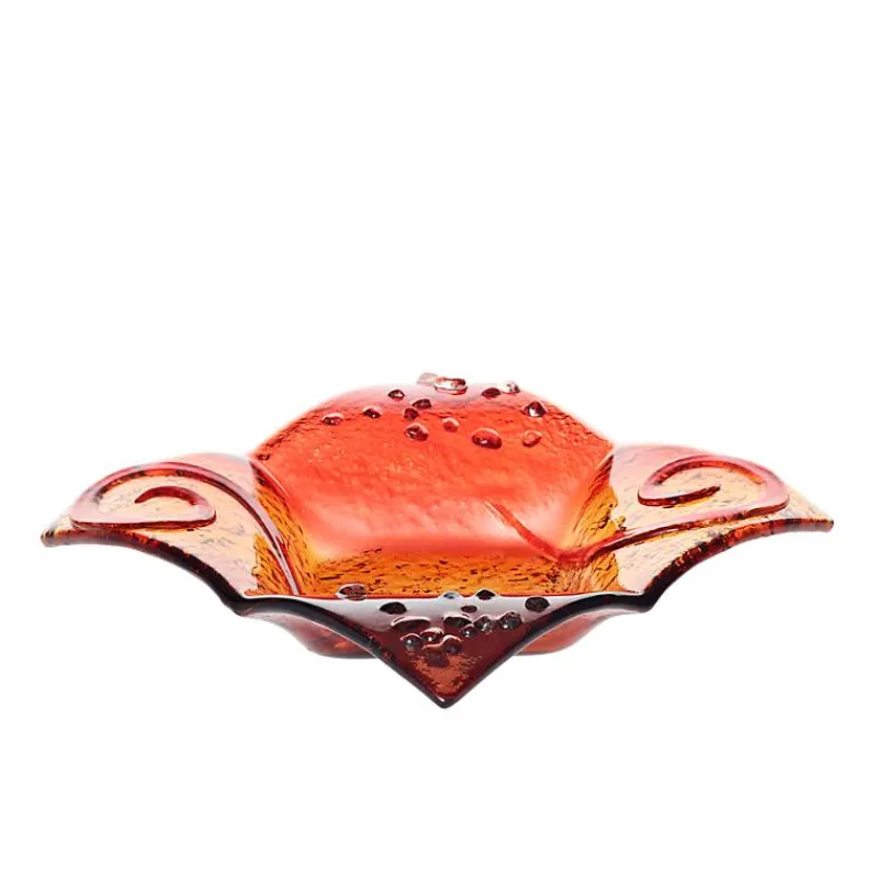 Kerzenhalter^Art Glass Kerzenhalter Glasschale Blüte Tischdekoration Fusing Glas rot 16x16cm Handmade