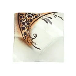 Kerzenhalter^Art Glass Kerzenhalter Glasschale Blüte Tischdeko Fusing Glas weiß gold 16x16cm Handmade