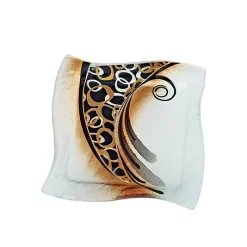 Kerzenhalter^Art Glass Kerzenhalter Glasteller Untersetzter Tischdeko Fusing weiß gold 14x14cm Handmade