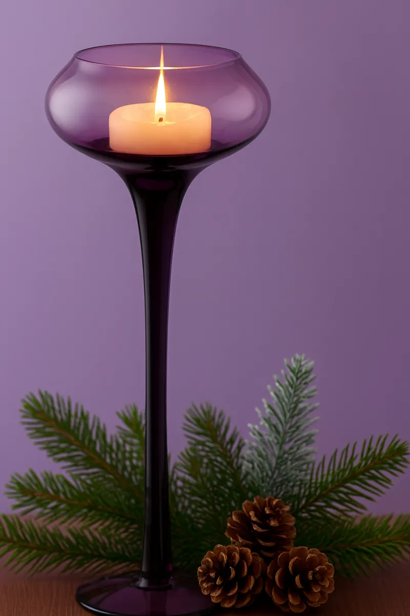 Kerzenhalter^Amara Design Kerzenhalter Kerzenständer Teelichthalter Sunstar Violett Glas 30cm