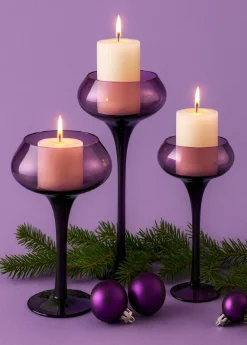 Kerzenhalter^Amara Design Kerzenhalter Kerzenständer Teelichthalter Sunstar Violett Glas 30cm