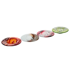 Kerzenhalter^Art Glass Kerzenhalter Kerzenteller Schälchen rund Deko Fusing Glas rot 16cm Handmade