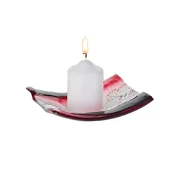 Valentienstag|Kerzenhalter^Art Glass Kerzenhalter Kerzenteller Wippe Tischdeko Fusing Glas weiß rot 12x14cm Handmade