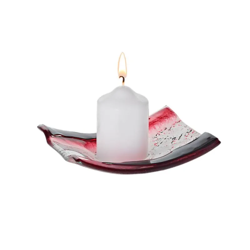 Valentienstag|Kerzenhalter^Art Glass Kerzenhalter Kerzenteller Wippe Tischdeko Fusing Glas weiß rot 12x14cm Handmade