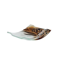 Kerzenhalter^Art Glass Kerzenhalter Kerzenteller Wippe Tischdeko Fusing Glas weiß gold 12x14cm Handmade