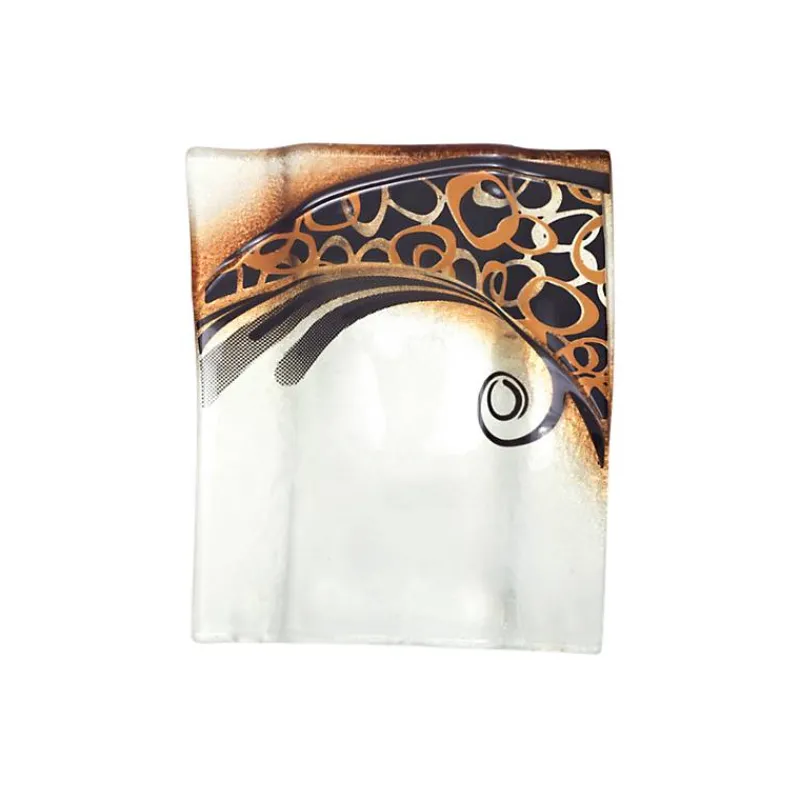 Kerzenhalter^Art Glass Kerzenhalter Kerzenteller Wippe Tischdeko Fusing Glas weiß gold 12x14cm Handmade