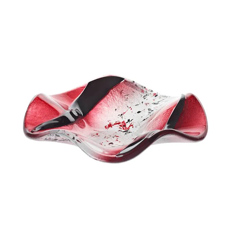 Valentienstag|Kerzenhalter^Art Glass Kerzenhalter Schale Teller Blüte gewellt Deko Fusingglas weiß rot 14cm Handmade