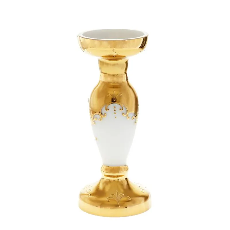 Kerzenhalter^Art Glass Kerzenhalter White Queen 21,5 cm, Weiß/Gold, aus Glas
