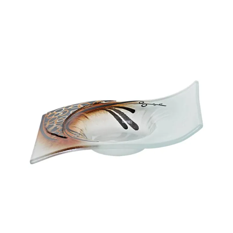 Kerzenhalter^Art Glass Kerzenteller Welle Kerzenhalter Schale Fusing Glas weiß gold 13x19cm Handmade