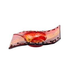 Kerzenhalter^Art Glass Kerzenteller Welle Kerzenhalter Schale Fusing Glas rot orange 13x19cm Handmade
