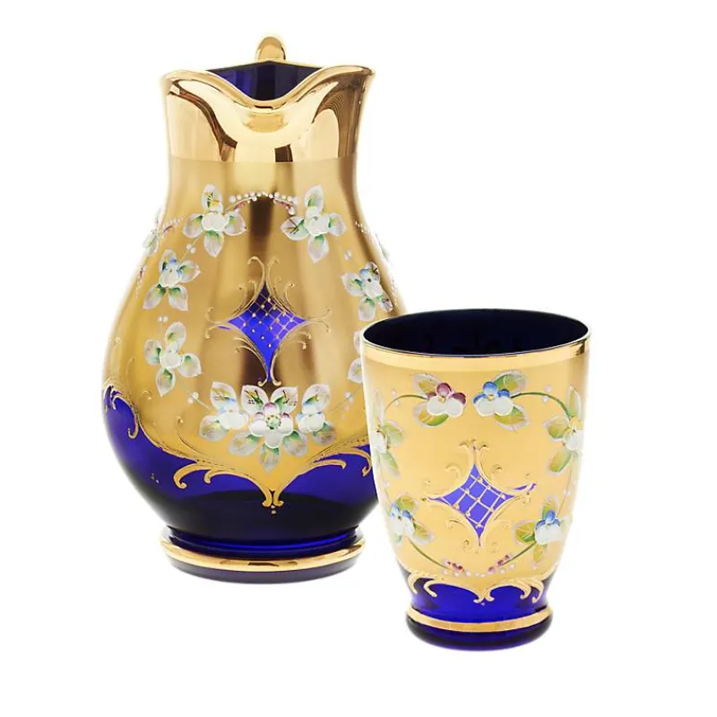 Kanne & Krug^Art Glass Krug Blue Queen 2000 ml, Blau/Gold, aus Glas