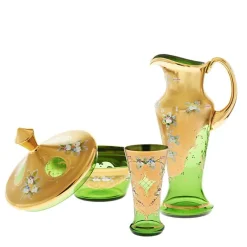 Kanne & Krug^Art Glass Krug Green Queen 1250 ml, Grün/Gold, aus Glas