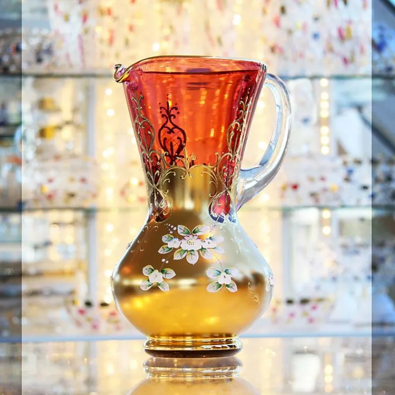 Kanne & Krug^Art Glass Krug Red Queen 2000 ml, Rot/Gold, aus Glas