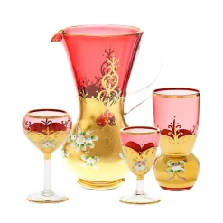 Kanne & Krug^Art Glass Krug Red Queen 2000 ml, Rot/Gold, aus Glas