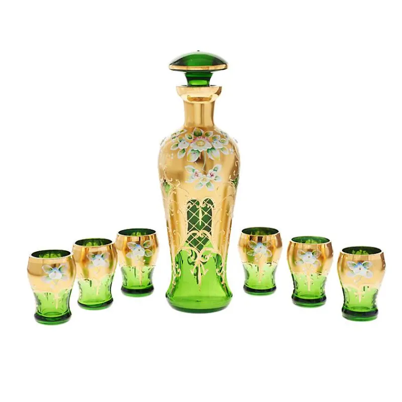 Gläser Mit Karaffe^Art Glass Likörset Green Queen 7-tlg.