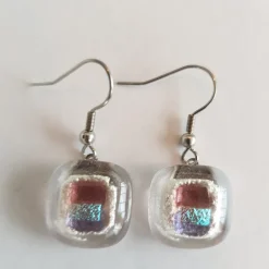 Ohrringe|Fusing Glasschmuck^Cristalica Ohrringe mit Glasstein Lila Blau Fusing