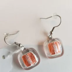 Ohrringe|Fusing Glasschmuck^Cristalica Art Glass Ohrringe mit Glasstein Rosa Orange Fusing