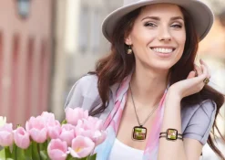 Ohrringe|Fusing Glasschmuck^Cristalica Art Glass Ohrringe mit Glasstein Rosa Orange Fusing