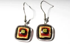 Ohrringe|Fusing Glasschmuck^Cristalica Ohrringe mit Glasstein Rot Gold Fusing