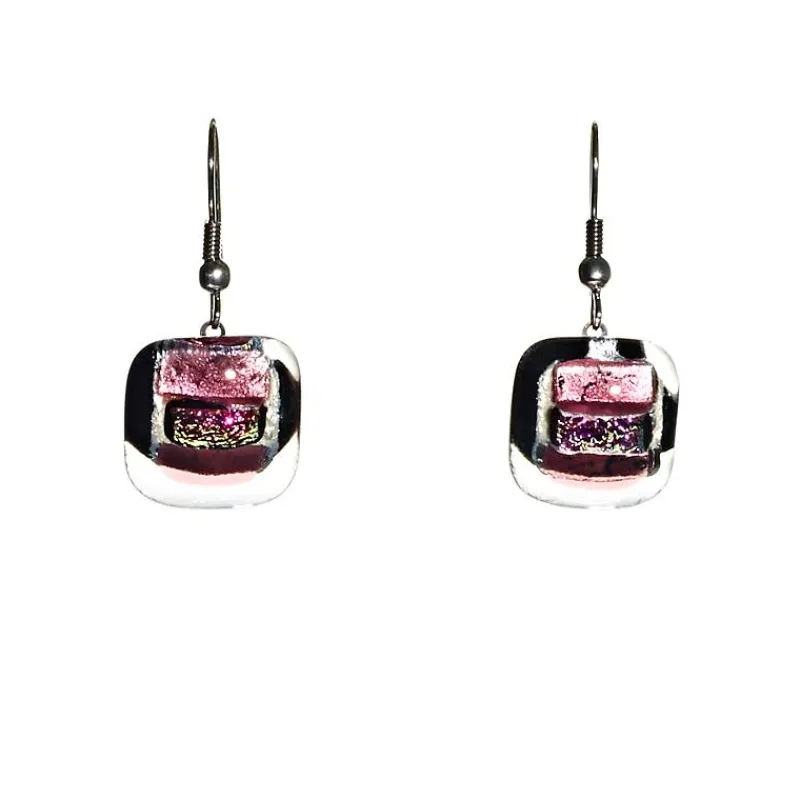 Ohrringe|Fusing Glasschmuck^Schmuck Ohrringe mit Glasstein Violett Fusing