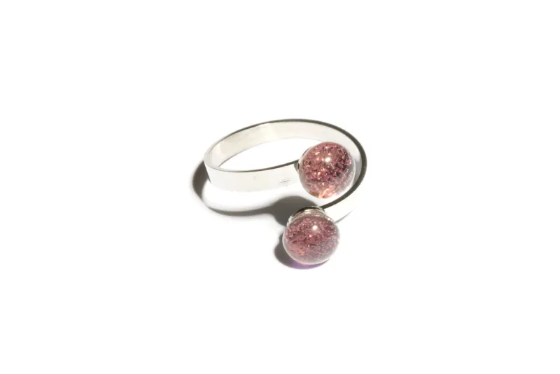 Ringe|Fusing Glasschmuck^Cristalica Ring mit Glasperle Twinny Rose Stone Fusing