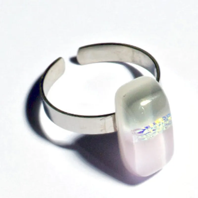 Ringe|Fusing Glasschmuck^Cristalica Ring mit Glasstein Sinny Grau Rose Fusing