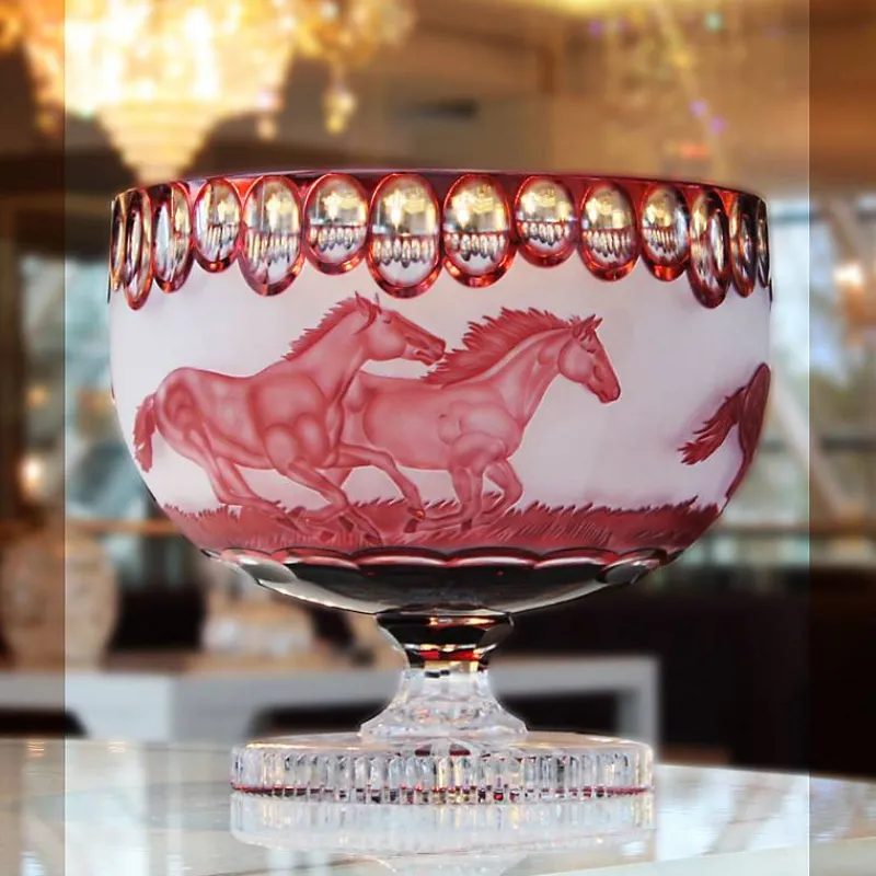 Schalen^Art Glass Schale mit Fuß handgeschliffen rot "King" (29cm)