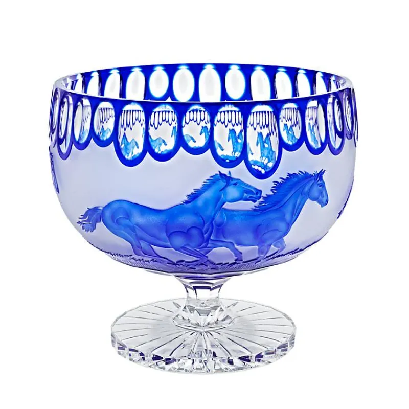 Schalen^Art Glass Schale mit Fuß handgeschliffen blau "King" (29 cm)